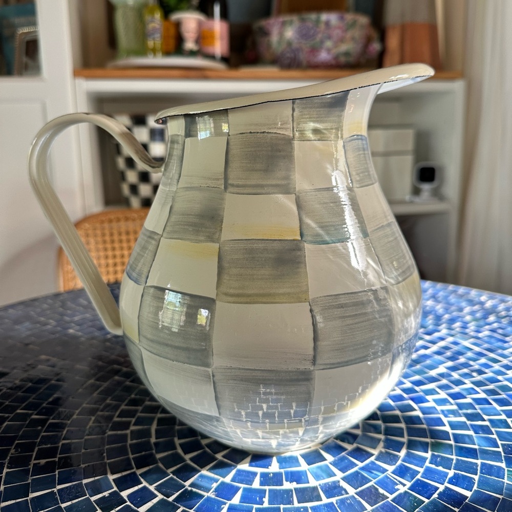 Mackenzie Childs Sterling Check Enamel Pitcher